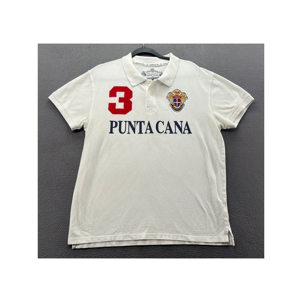 Robin Ruth Punta Cana Polo Shirt Mens XL White Short Sleeve Crest Graphic Tee